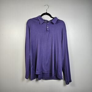 Robert Barakett Long Sleeve Polo Shirt 100% Pima Cotton Purple‎ XL Quiet Luxury